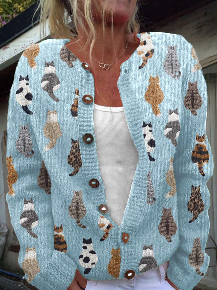 Anamartinezmadrid Enriqueta | Cárdigan de Punto con Estampado de Gatos – Azul – photo 3