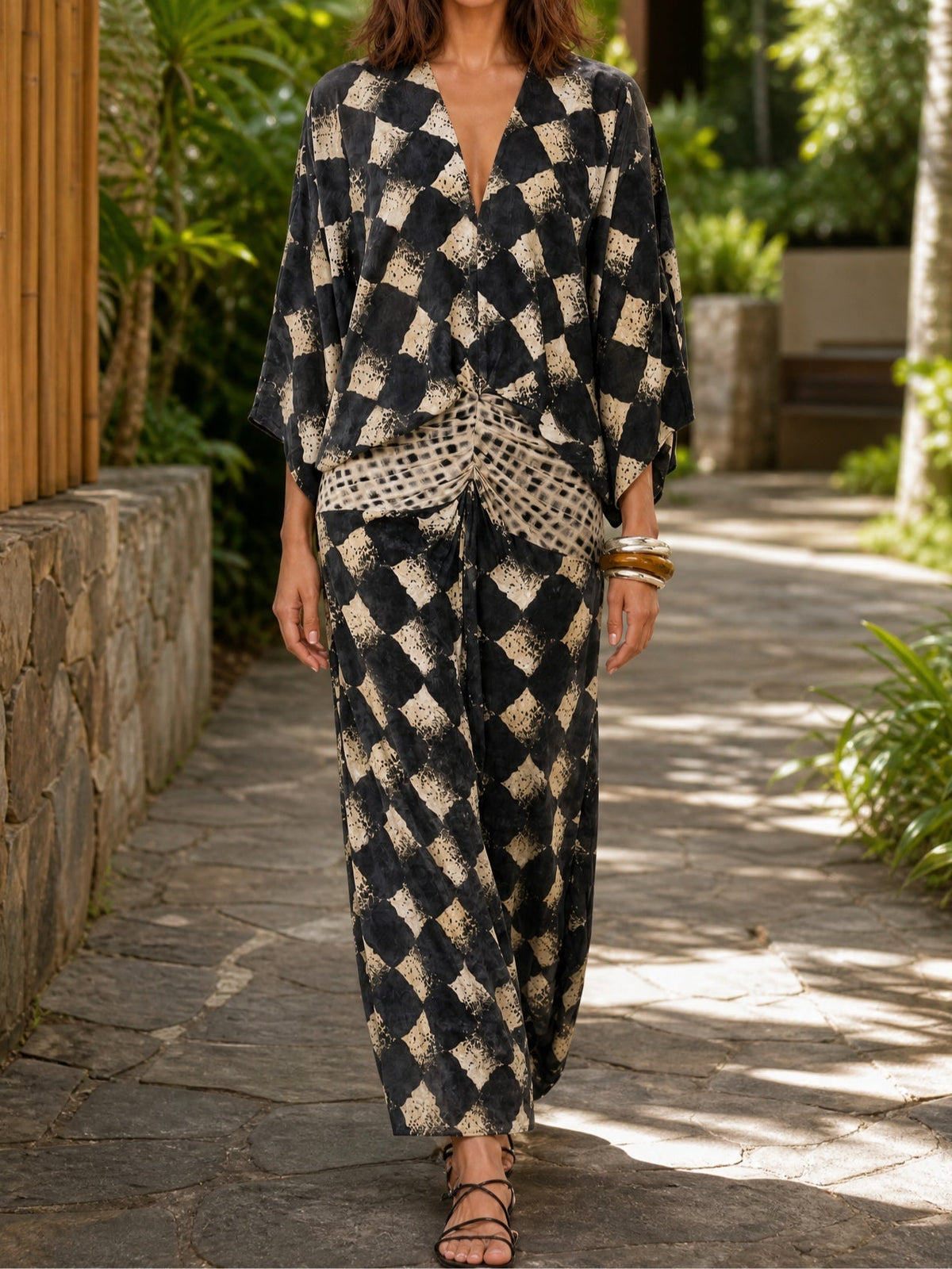 Anamartinezmadrid Maelia | Vestido Estampado Mosaico Mediterráneo Mujer – Negro