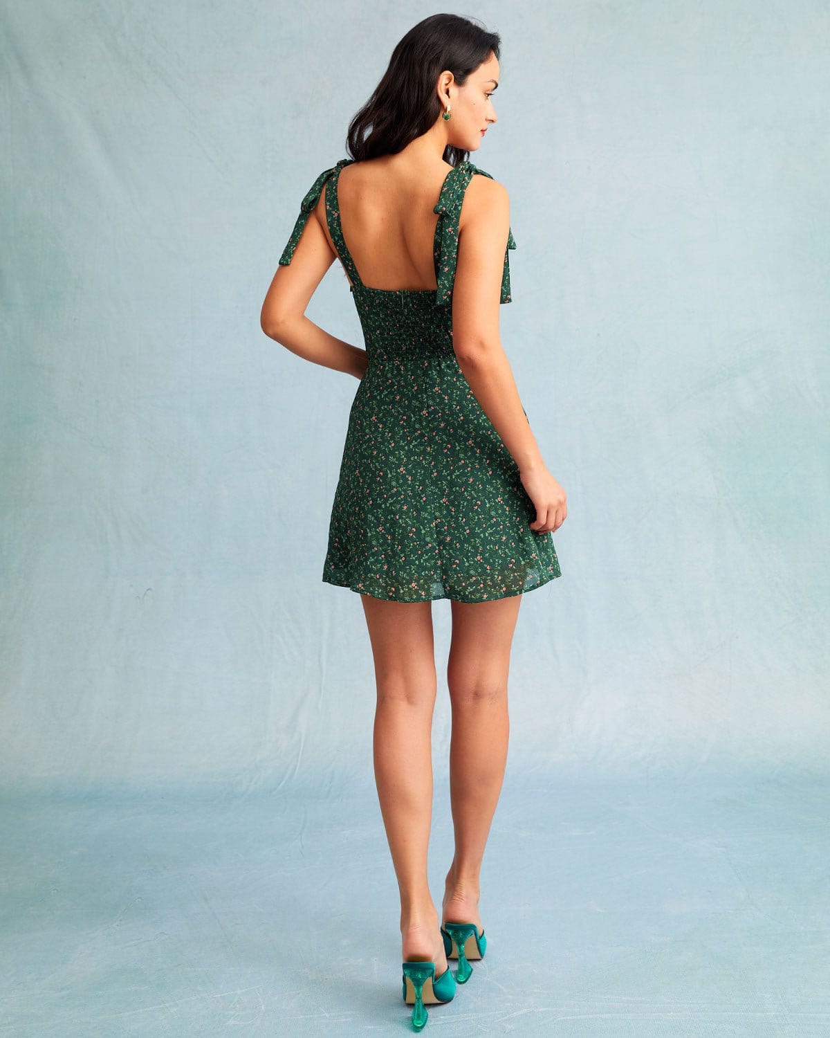 Anamartinezmadrid Minivestido Lencero Verde Floral con Escote Corazón – photo 4