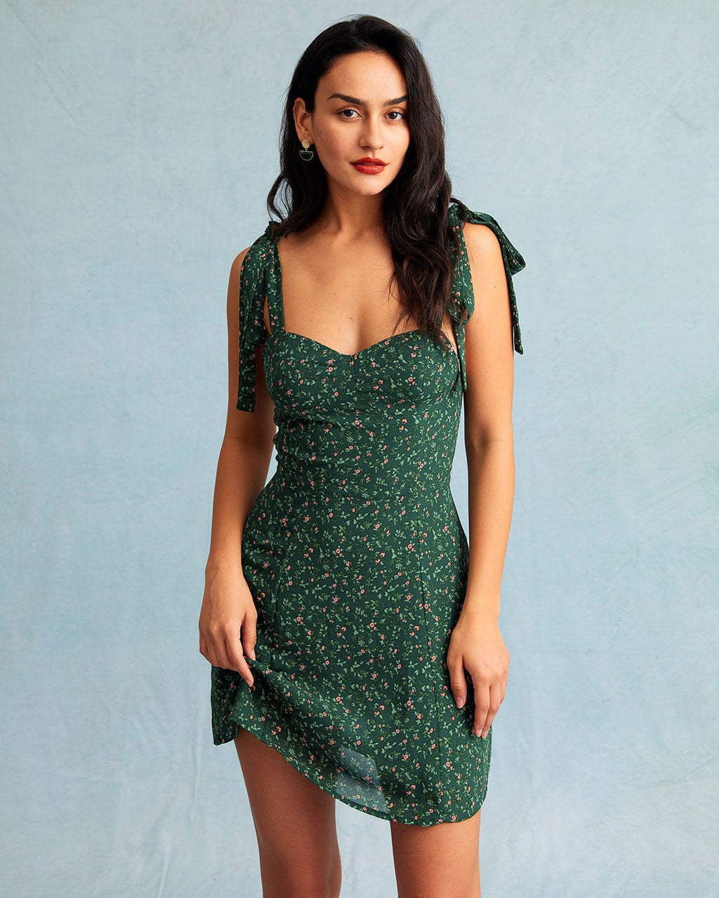 Anamartinezmadrid Minivestido Lencero Verde Floral con Escote Corazón – Verde