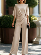 Anamartinezmadrid Genoveva | Conjunto de Blusa con Manga Capa y Pantalón Ancho – Beige – photo 9