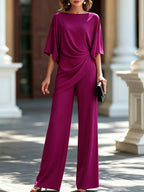 Anamartinezmadrid Genoveva | Conjunto de Blusa con Manga Capa y Pantalón Ancho – Morado Ciruela – photo 4