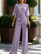 Anamartinezmadrid Genoveva | Conjunto de Blusa con Manga Capa y Pantalón Ancho – Lavanda – photo 8