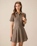 Anamartinezmadrid Minivestido Marrón de Cuadros con Solapa y Falda Plisada – Marrón