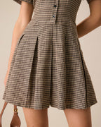 Anamartinezmadrid Minivestido Marrón de Cuadros con Solapa y Falda Plisada – photo 2