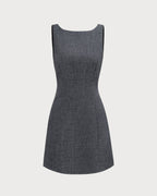 Silvia | Minivestido Gris Sin Mangas con Escote Barco - Carmen Teruel