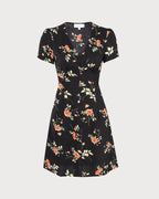 Anamartinezmadrid Minivestido Negro Floral con Escote en V y Botones – photo 5