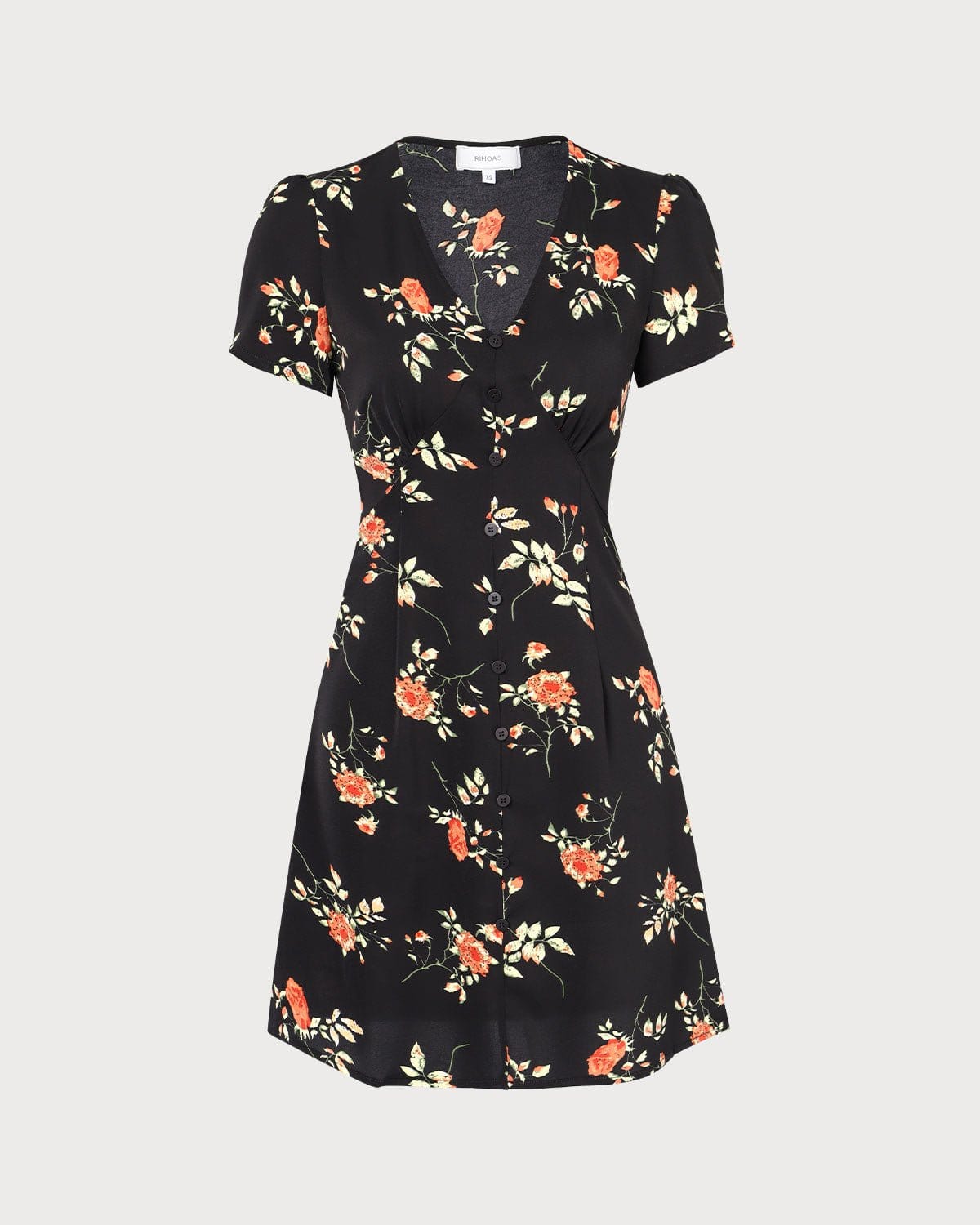 Anamartinezmadrid Minivestido Negro Floral con Escote en V y Botones – photo 5