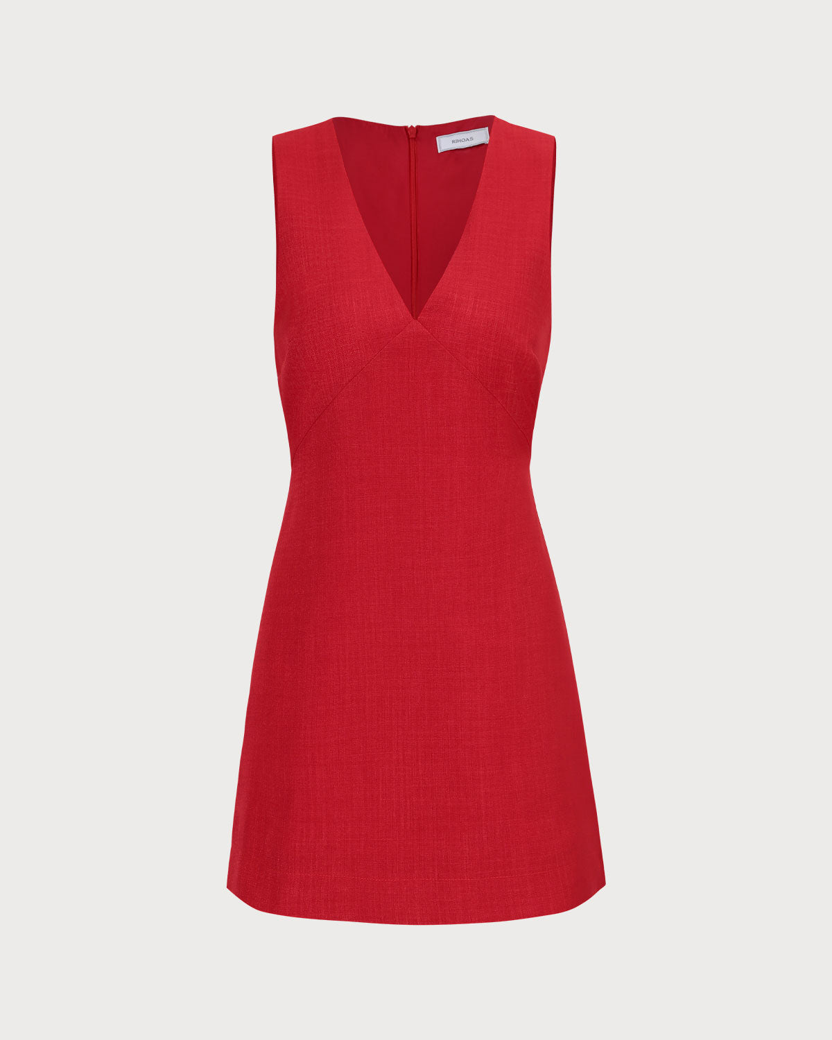Martina | Minivestido Rojo Sin Mangas de Lino con Escote en V - Carmen Teruel