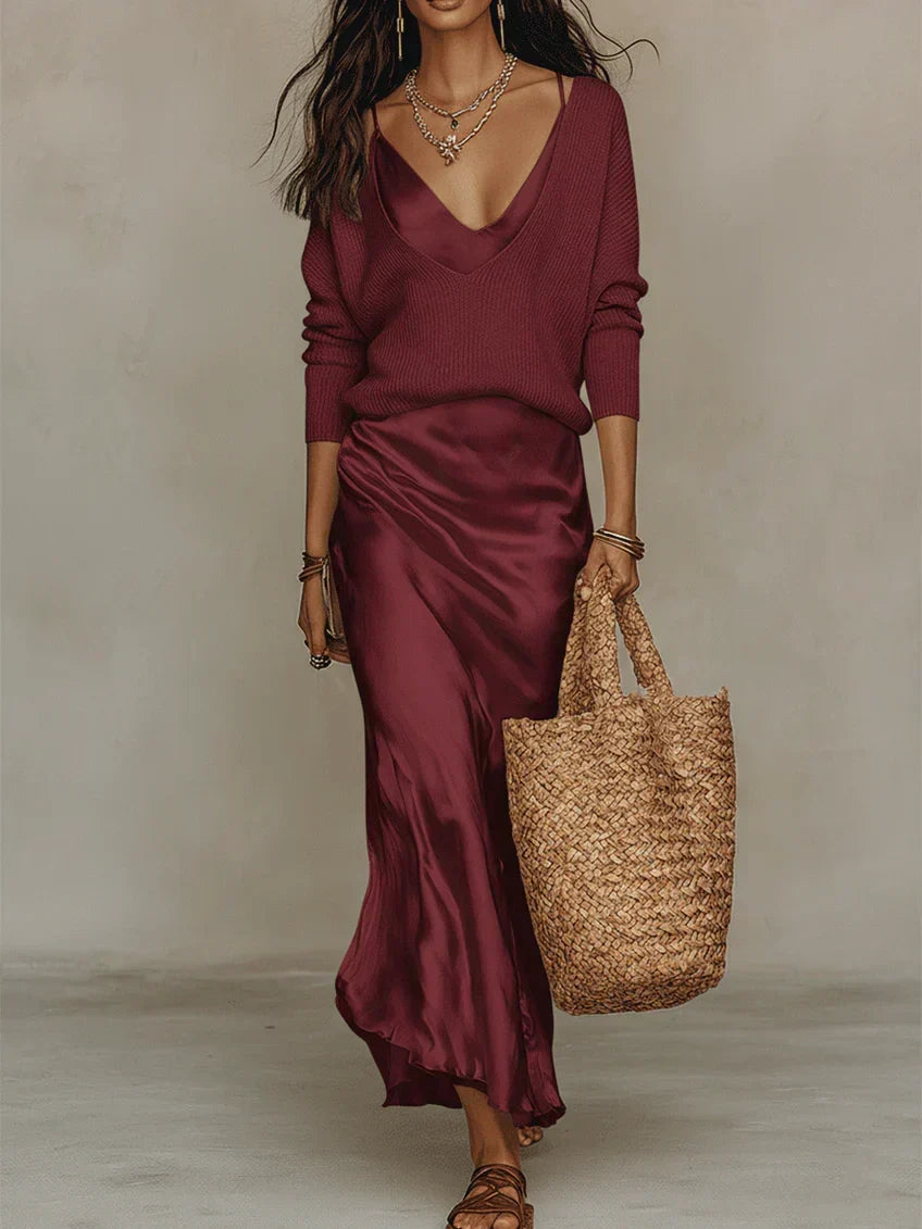Anamartinezmadrid Anaïs | Vestido Midi Satinado Elegante Mujer – Rojo – photo 9