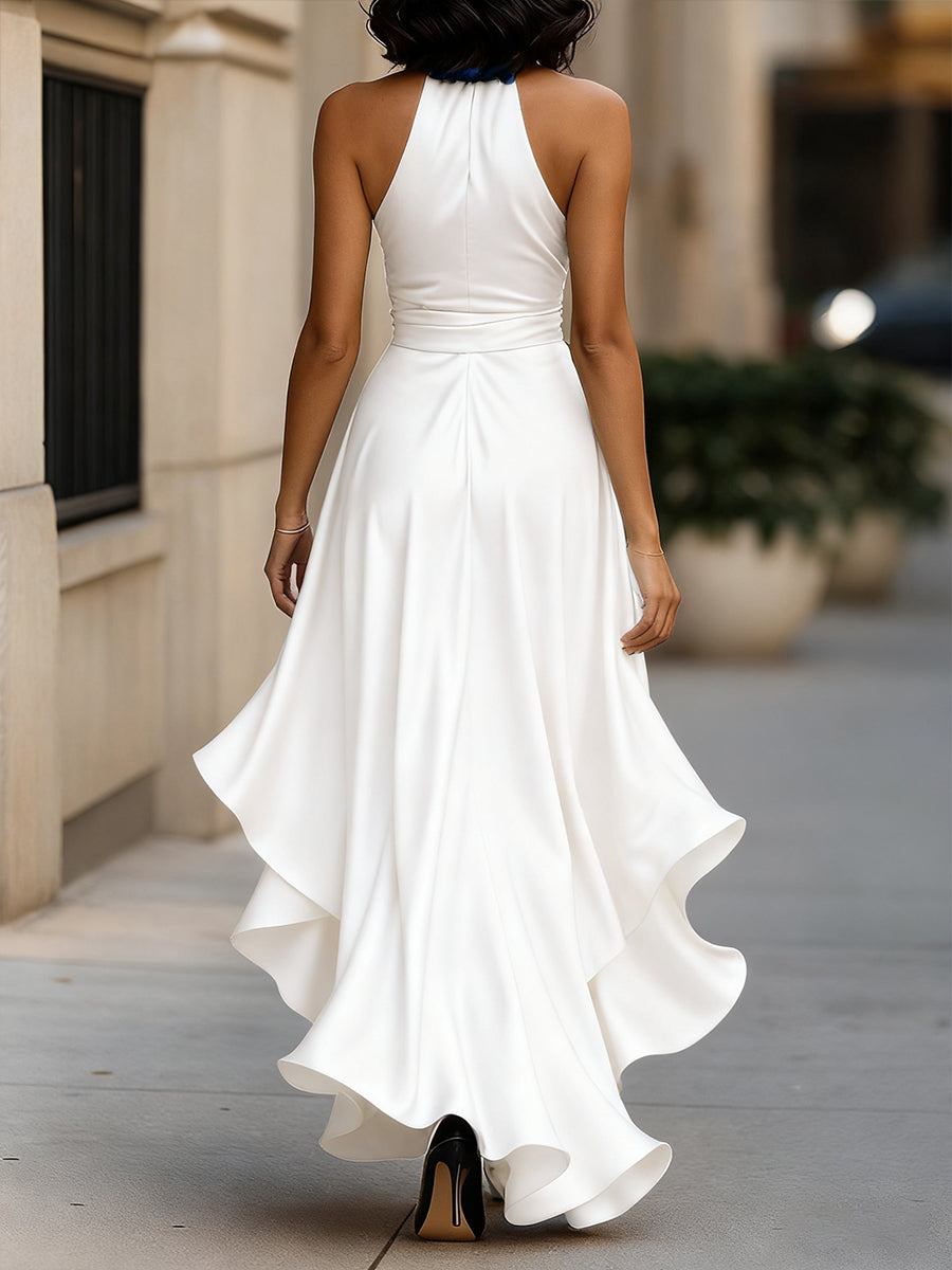 Anamartinezmadrid Gloria | Vestido Largo de Satén con Escote Halter y Volantes – photo 8