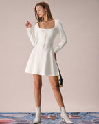 Nerea | Minivestido Blanco de Punto con Escote Cuadrado - Carmen Teruel