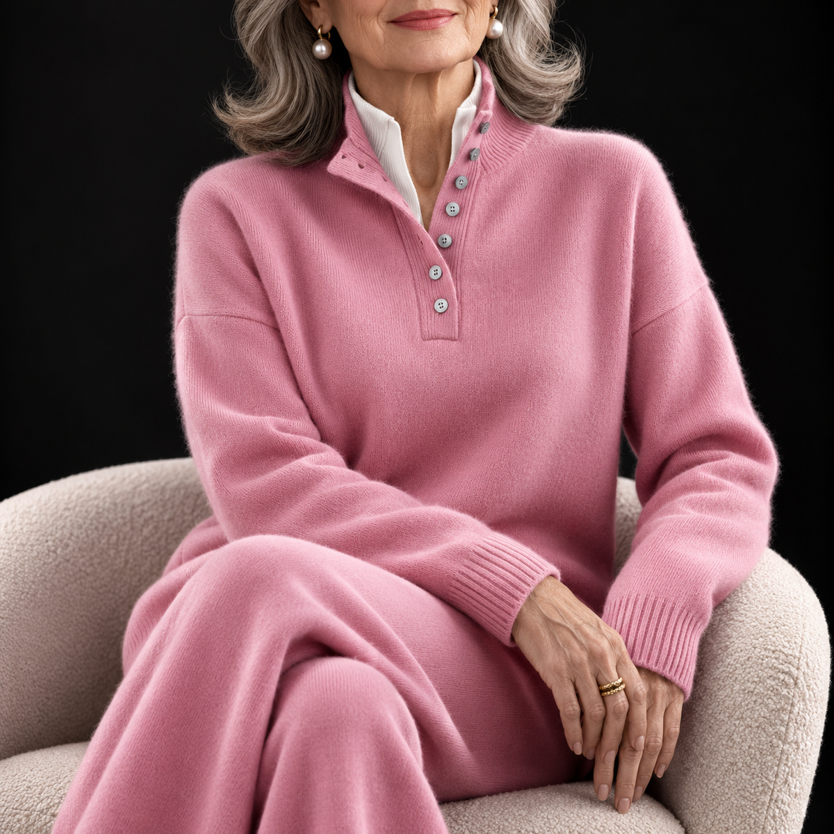 Anamartinezmadrid Cecilia | Conjunto de Punto Tacto Cachemira de Dos Piezas – Rosa