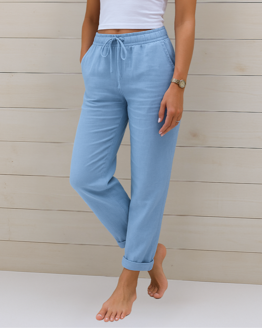Marina Roca Breezy | Pantalones de Lino Premium con Stretch – Azul Claro – photo 2