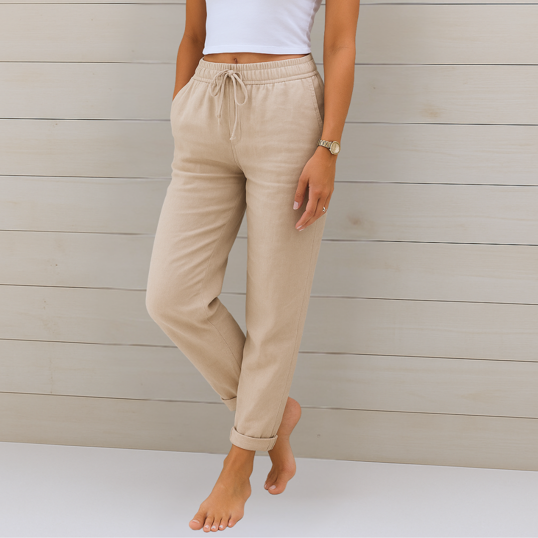 Marina Roca Breezy | Pantalones de Lino Premium con Stretch – Beige – photo 3