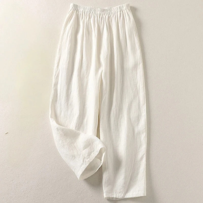 Marina Roca Amalia™ | Pantalón fluido de algodón y lino – Blanco – photo 4