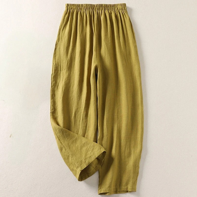Marina Roca Amalia™ | Pantalón fluido de algodón y lino – Verde Oliva – photo 6