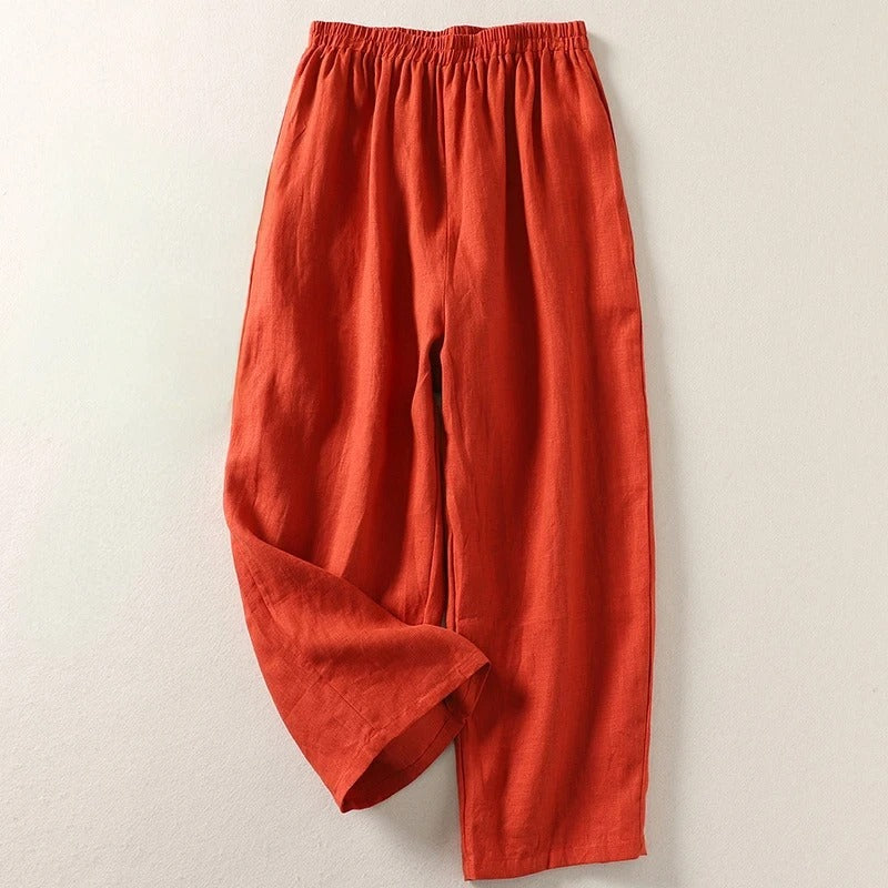 Marina Roca Amalia™ | Pantalón fluido de algodón y lino – Naranja – photo 7
