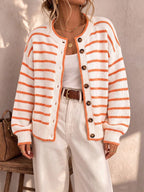 Anamartinezmadrid Amaranta | Cárdigan de Punto a Rayas con Ribetes en Contraste – Blanco y Naranja – photo 4