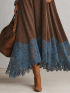 Angela Milano Piera - Vestido Largo con Efecto Ante y Bajo de Encaje – photo 5