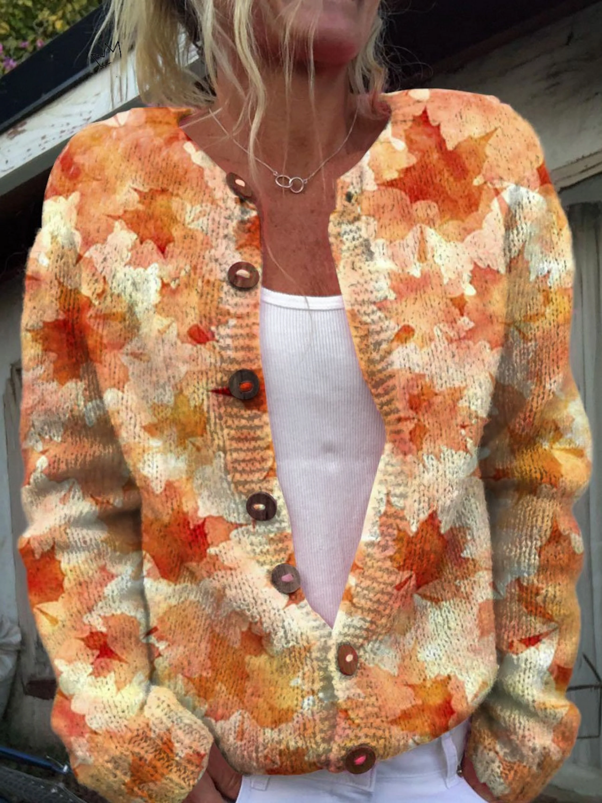 Anamartinezmadrid Concepción | Cárdigan Vintage con Hojas de Arce en Tonos Otoño