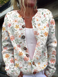 Anamartinezmadrid Herminia | Cárdigan de Punto Floral Acuarela en Tonos Melocotón