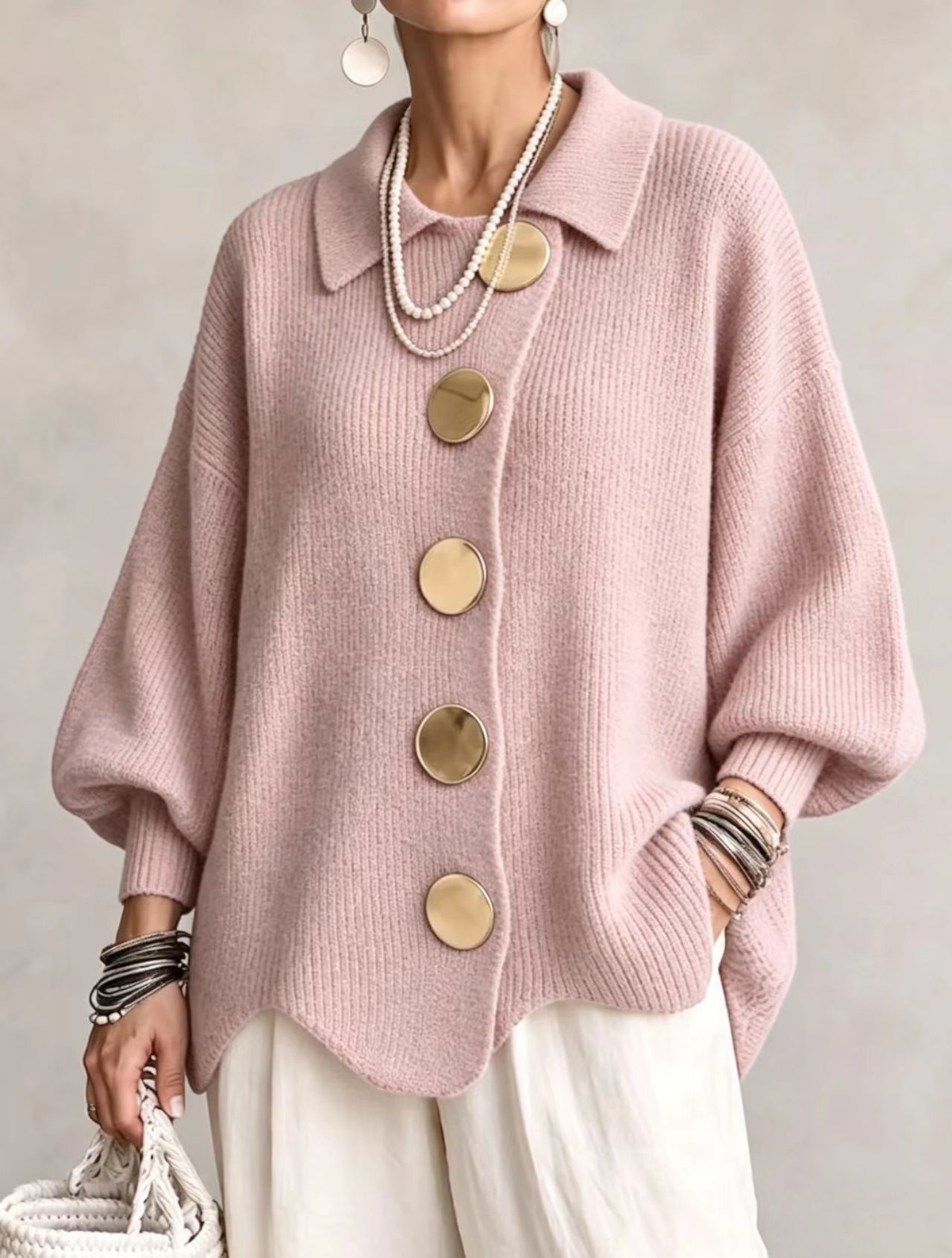 Anamartinezmadrid Isadora | Cárdigan Oversize con Cuello y Botones Dorados – photo 6