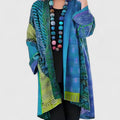 Anamartinezmadrid Lina | Cárdigan Largo Abierto de Patchwork con Estampados Mixtos – Azul