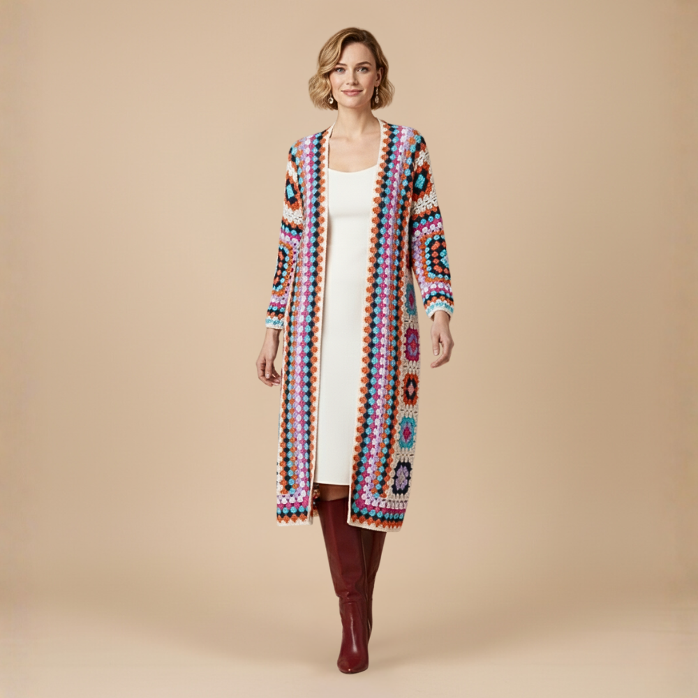 Anamartinezmadrid Melania | Cárdigan Largo de Punto Bohemio Estilo Ganchillo – Rojo