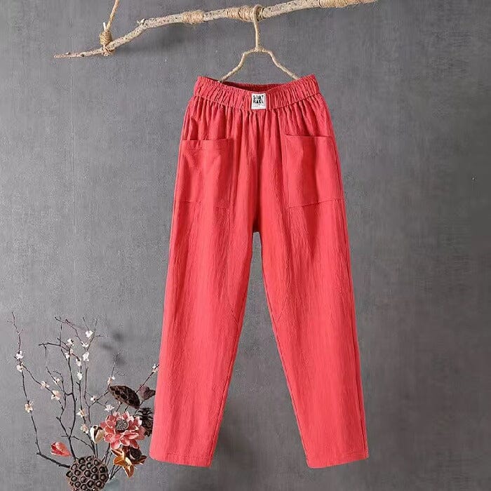 Marina Roca Sienna | Pantalones de Mezcla de Lino – Rojo