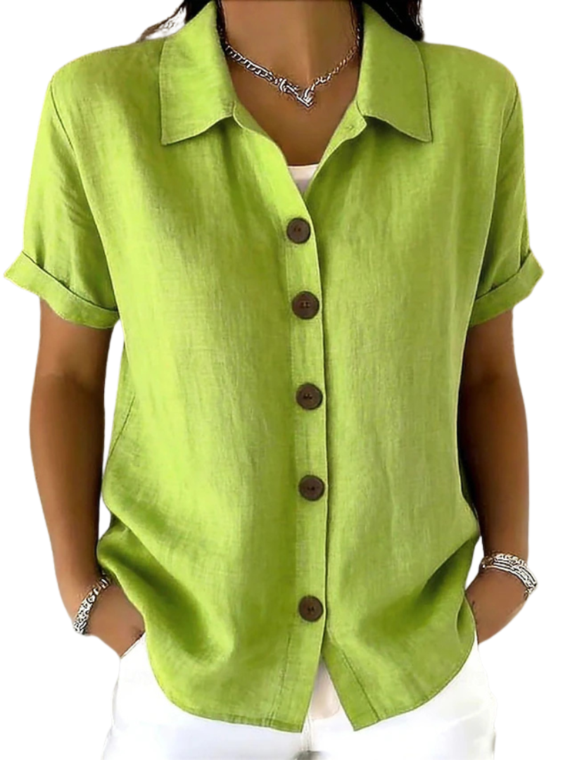 Anamartinezmadrid Débora | Blusa Holgada de Manga Corta con Botones – Verde