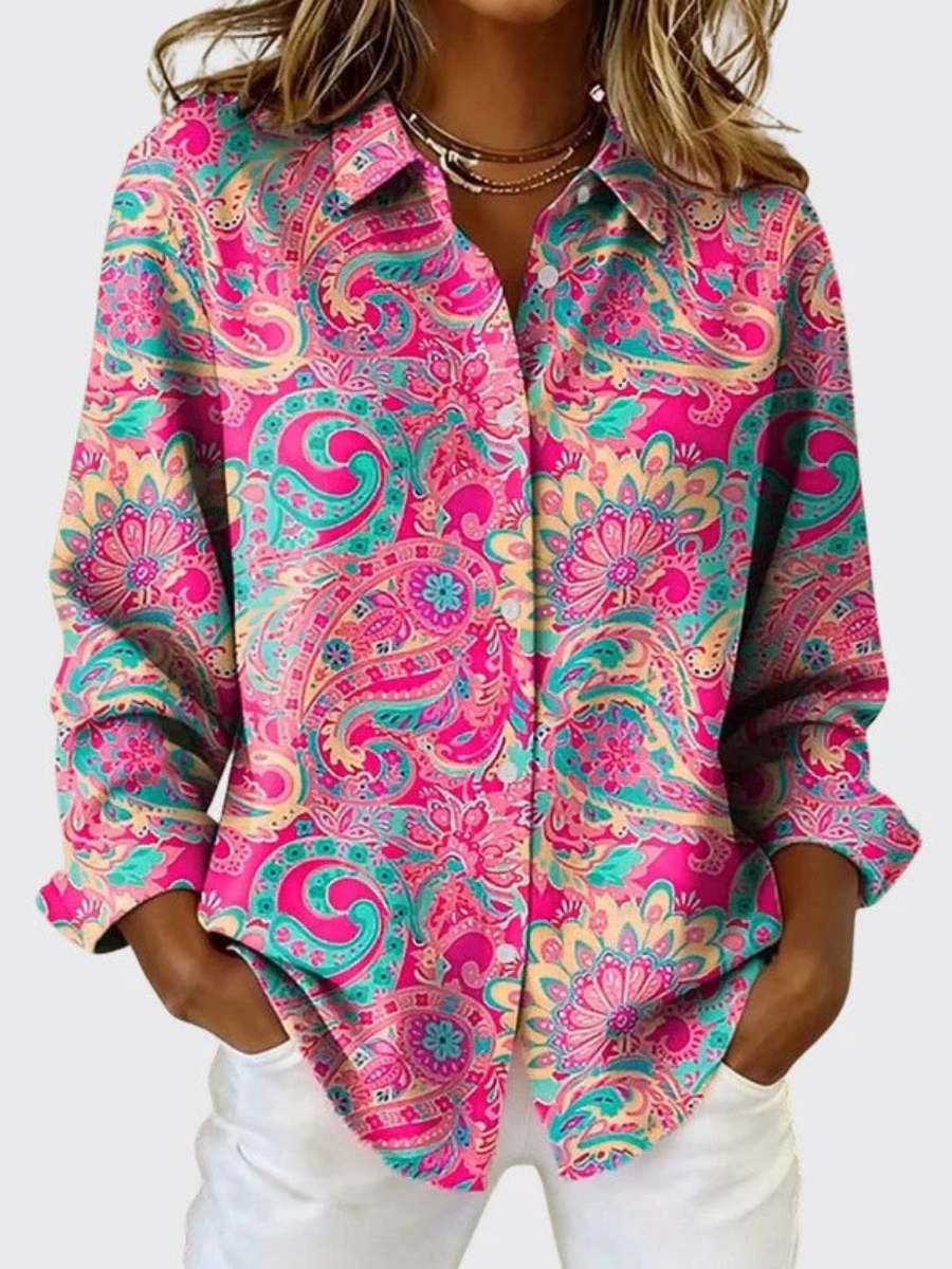 Anamartinezmadrid Olaia | Blusa Holgada de Estampado Cachemir con Cuello Camisero – Rosa