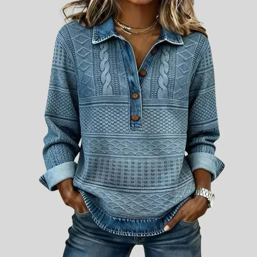 Anamartinezmadrid Azalea | Jersey de Ochos Vintage con Cuello Camisero – Azul