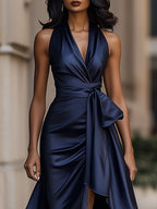Anamartinezmadrid Gloria | Vestido Largo de Satén con Escote Halter y Volantes – photo 3