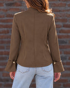 Chicme Women's Mandarin Collar Asymmetrical Pearl Button Split Hem Long Sleeve Coat – photo 2