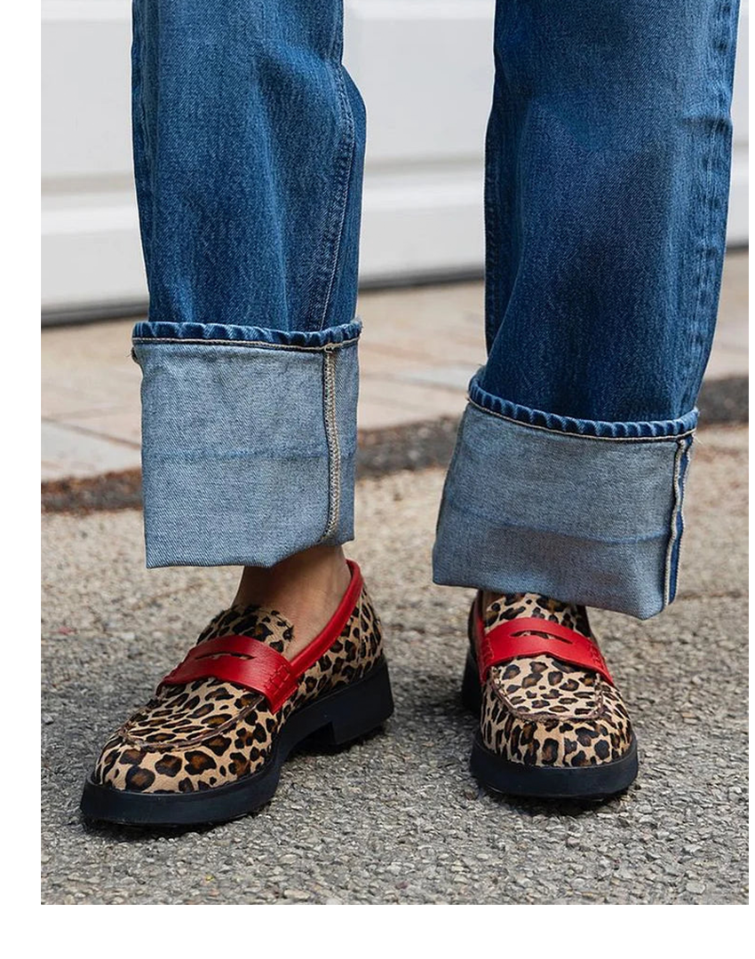 Anamartinezmadrid Margot | Mocasines de Leopardo con Detalles en Rojo