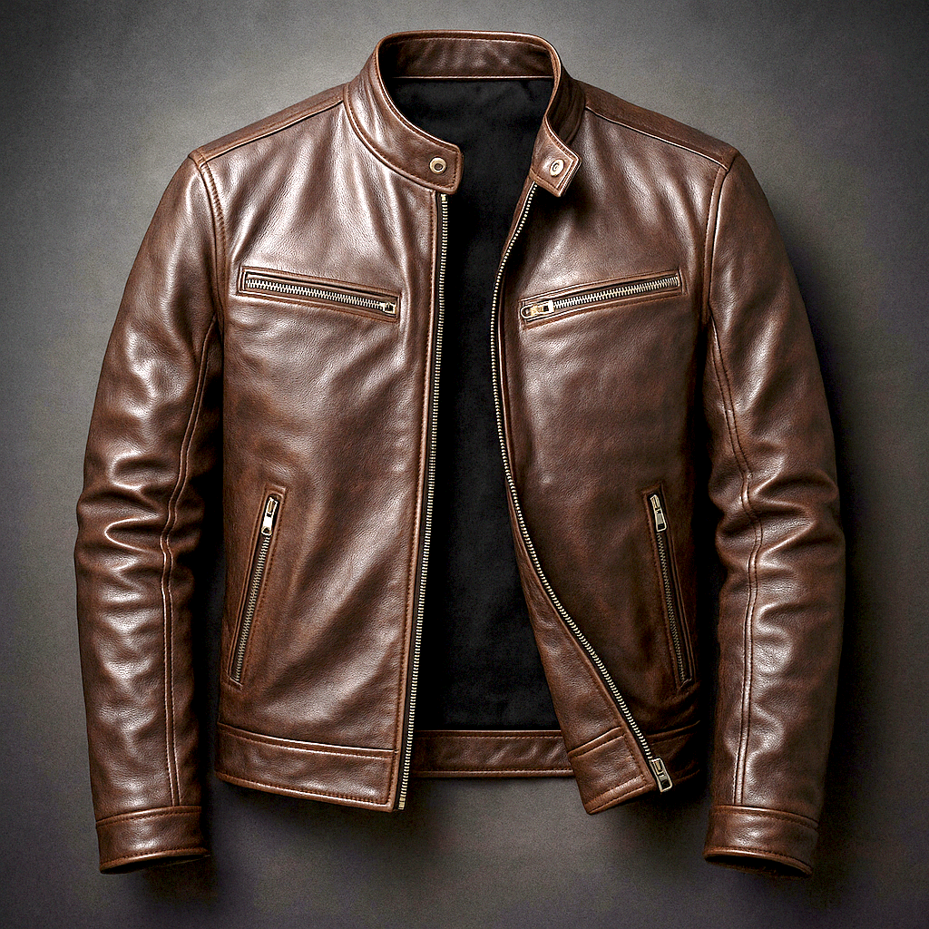 Marina Roca BRIXTON | Chaqueta vintage de piel con cremallera – Marrón – photo 5