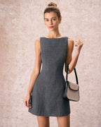Silvia | Minivestido Gris Sin Mangas con Escote Barco - Carmen Teruel