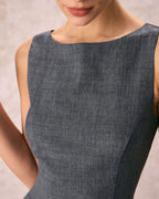 Silvia | Minivestido Gris Sin Mangas con Escote Barco - Carmen Teruel