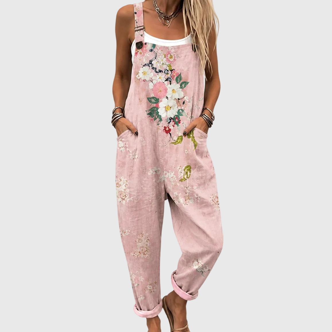 Anamartinezmadrid Florencia | Peto Floral Rosa con Tirantes Ajustables y Bolsillos