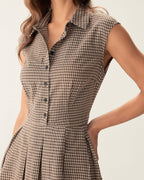 Anamartinezmadrid Manuela | Vestido Midi de Cuadros Marrón Mujer Botones y Falda Plisada – photo 2