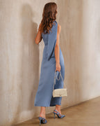 Anamartinezmadrid Julia | Vestido Largo de Satén Azul Mujer Un Solo Hombro Corte A – photo 7