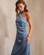Anamartinezmadrid Julia | Vestido Largo de Satén Azul Mujer Un Solo Hombro Corte A – photo 3