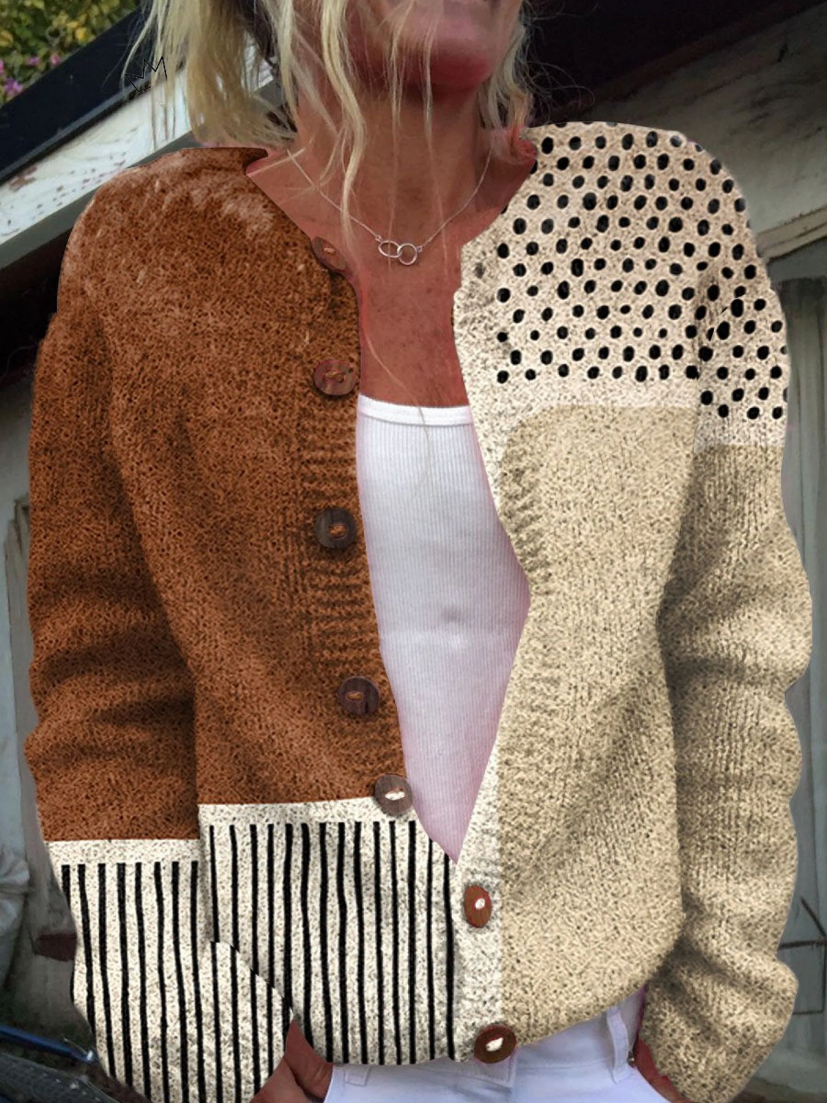 Anamartinezmadrid Eloína | Cárdigan Vintage Patchwork de Lunares y Rayas