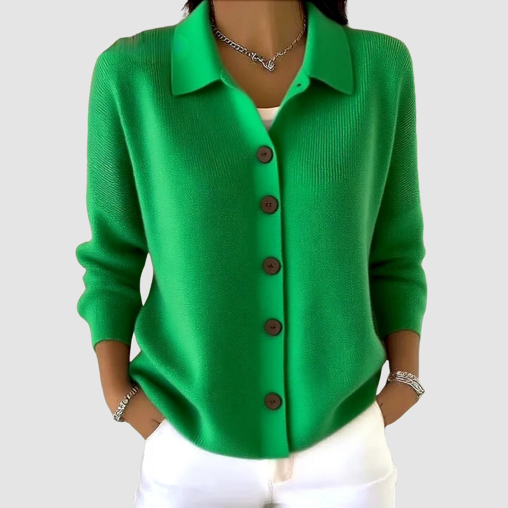 Anamartinezmadrid Iria | Cárdigan de Punto con Cuello Camisero y Botones – Verde – photo 7