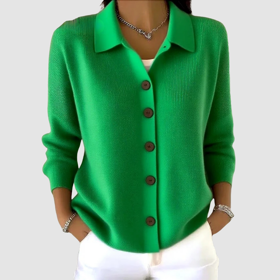Anamartinezmadrid Iria | Cárdigan de Punto con Cuello Camisero y Botones – Verde – photo 7