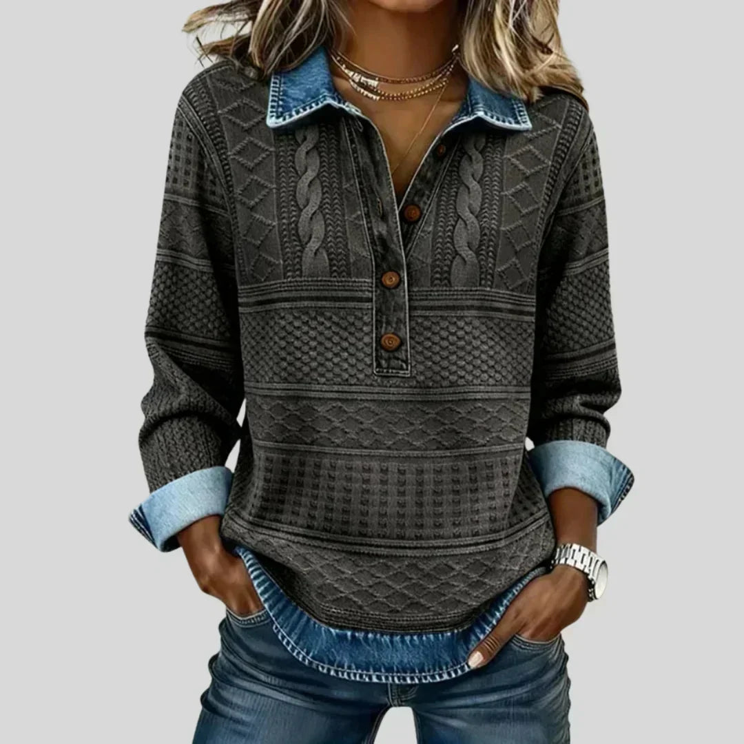 Anamartinezmadrid Azalea | Jersey de Ochos Vintage con Cuello Camisero – Gris – photo 2