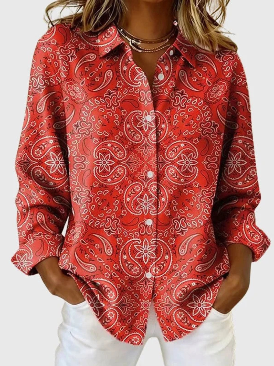 Anamartinezmadrid Olaia | Blusa Holgada de Estampado Cachemir con Cuello Camisero – Rojo – photo 2