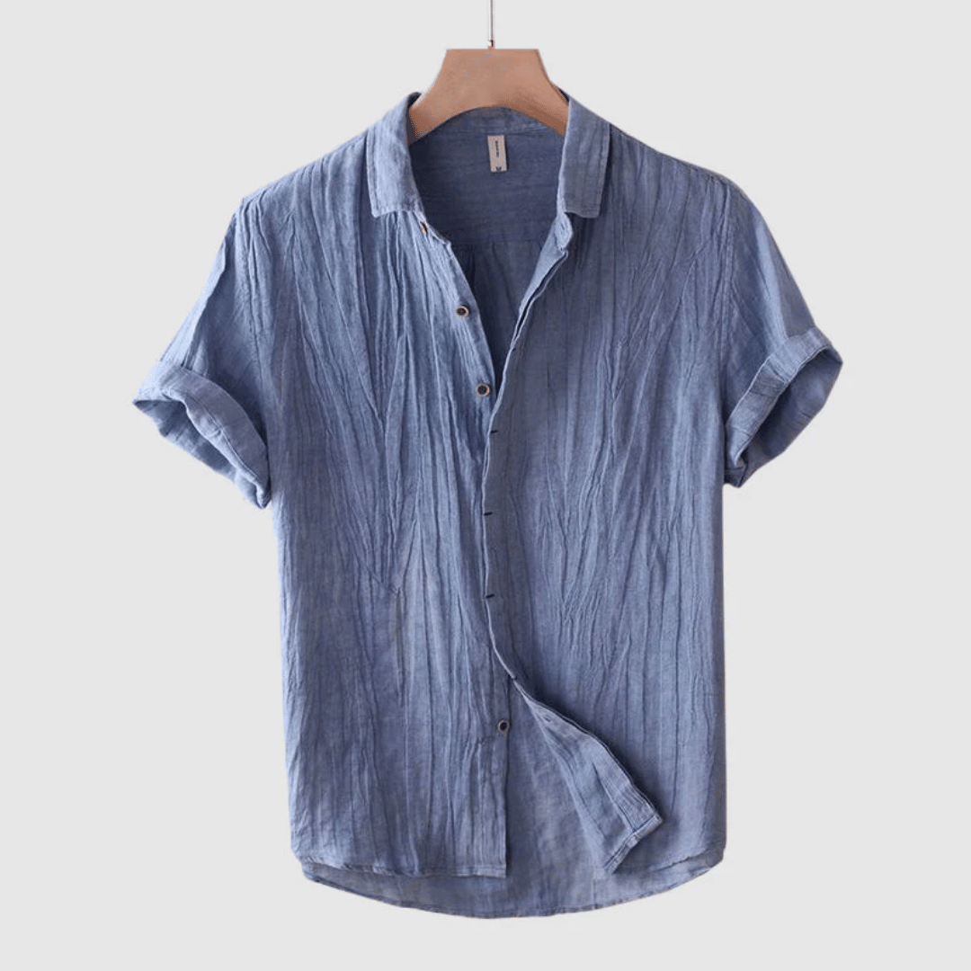 Marina Roca LOREN | Camisa de lino de manga corta – Azul cielo – photo 5