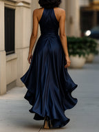 Anamartinezmadrid Gloria | Vestido Largo de Satén con Escote Halter y Volantes – photo 2